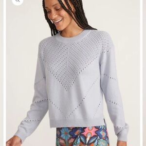 Marine Layer Olivia Crewneck Sweater Slate Blue Pointelle Knit -Size Small